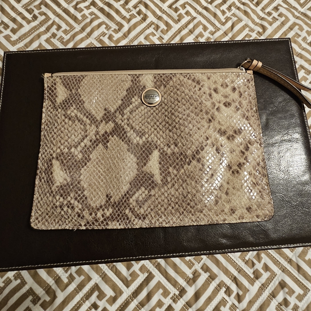 Coach Leather Snake Print Cosmetic Bag